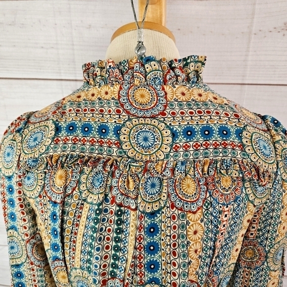 Marc Jacobs Floral and Paisley Print Ruffle Silk Dress in Cream and Green Size 6 - Picture 4 of 14